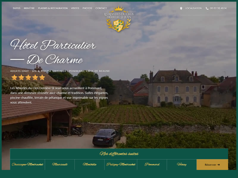 Site internet de l'hôtel Les Rêveries du Clos à Pommard